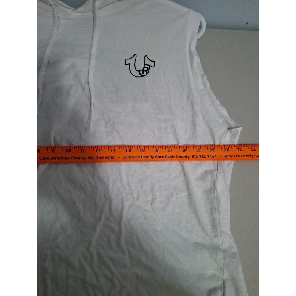 True Religion Men's Horseshoe Box Logo Large White Hoodie Tank Top